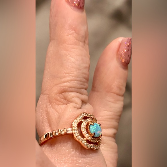 💙 Rose Gold Blue Fire Opal Bomb Party Ring - Picture 4 of 8